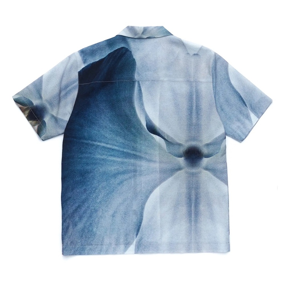 Iise Floral Blue Camp Shirt Orchid Print Short Sleeve Button Up Lightweight - Picture 3 of 10